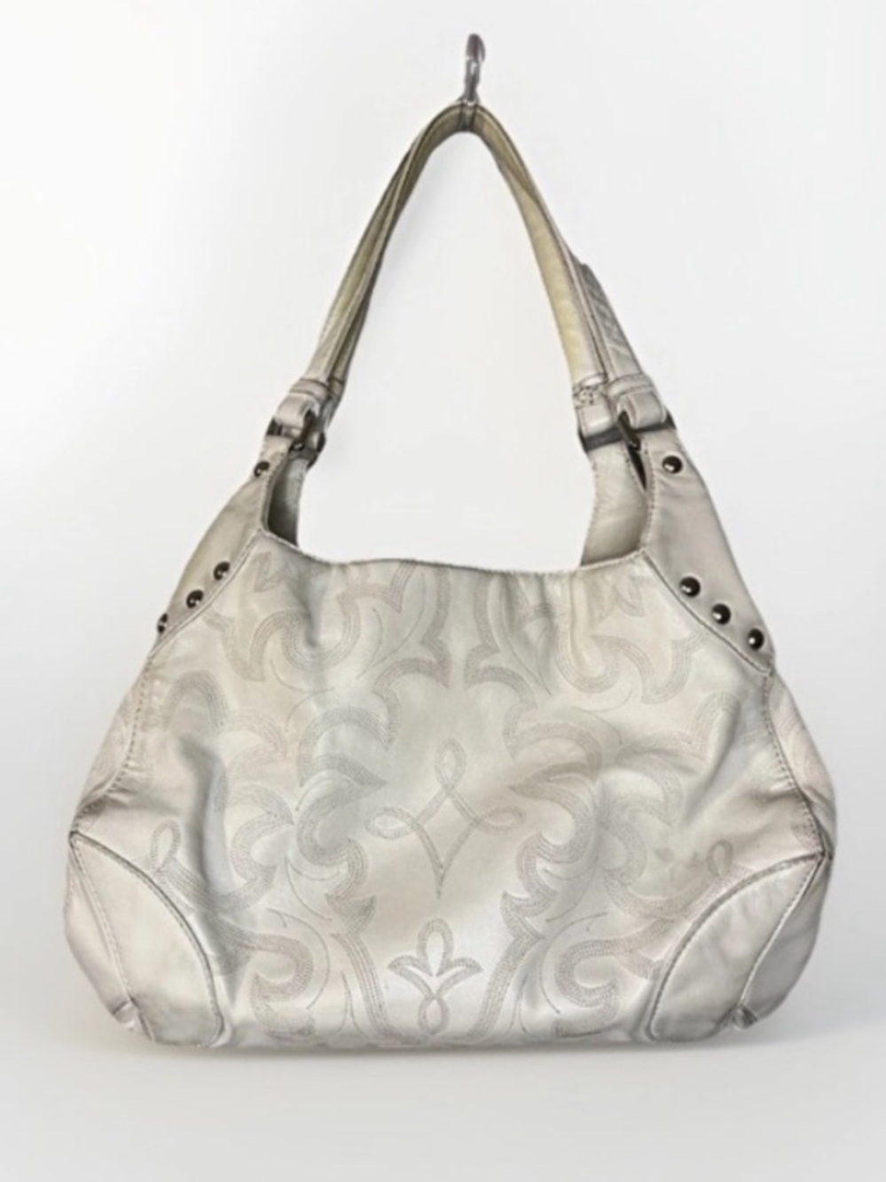 Donald J Pliner Bone Ivory Leather Purse Shoulder Bag Western Whipstitch